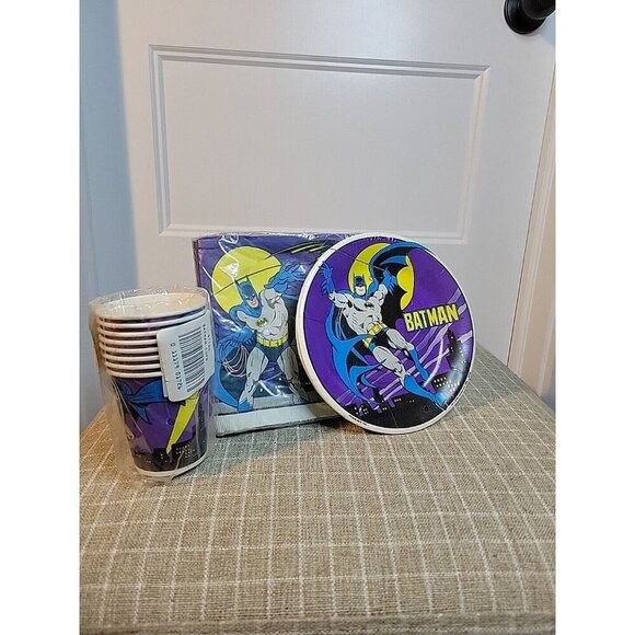 Rare Vintage 1989 BATMAN DC Comics Birthday Plates Sealed FULL SET! Cups & Napki - Picture 1 of 6